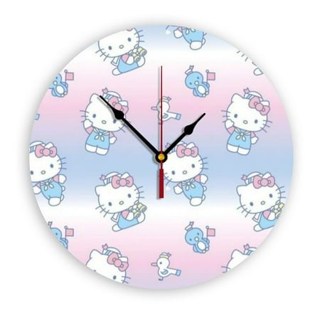 Sanrio Hello Kitty Cartoon Wall Clock with Clear Glass Dial Silent and Non-Ticking, Suitable for Bedroom, Office, School, Home and Living Room as a Gift Or Decoration, Large Size 12 Inches