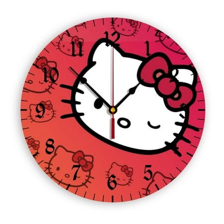 Sanrio Hello Kitty Wall Clock with Clear Glass Dial Silent and Non-Ticking, Suitable for Bedroom, Office, School, Home and Living Room as a Gift Or Decoration, Large Size 12 Inches