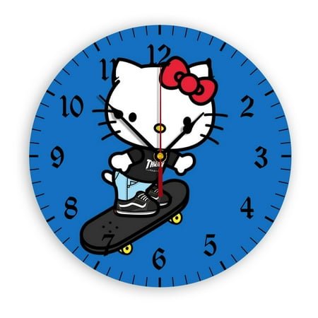 Sanrio Hello Kitty Wall Clock with Clear Glass Dial Silent and Non-Ticking, Suitable for Bedroom, Office, School, Home and Living Room as a Gift Or Decoration, Large Size 12 Inches