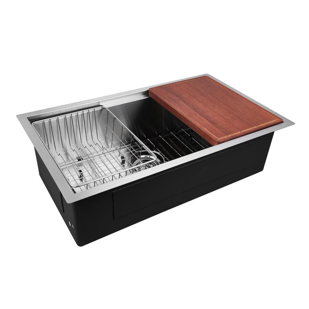 Santa Cruz 28 in. Undermount Single Bowl 18-Gauge Brushed Stainless Steel Kitchen...