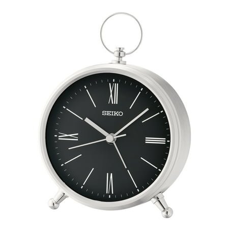 Seiko 5 inch Ming Aluminum with Glass Bedside Alarm, Black, Analog, Roman Numerals QXE063ALH