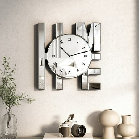 SHYFOY Modern Glass Decorative Wall Clock HOME Shaped Large Clocks for Home Decor