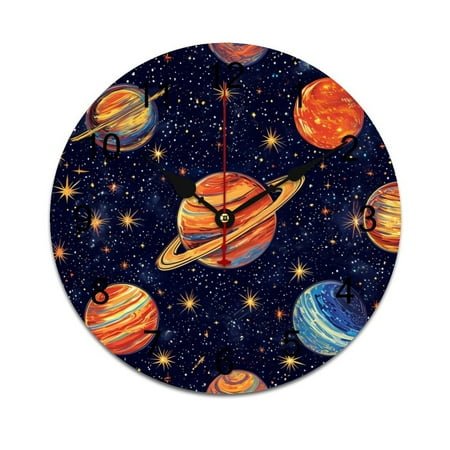 Silent Wall Clock 30cm/11.8in Round Wall Clock Planet Galaxy Hanging Clock for Home Living Room Bedroom Kitchen Non Ticking Battery Operated Living Room Mute Clock