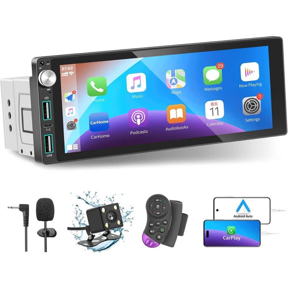 Single Din Car Stereo w/ Apple Carplay Android Auto 6. 9 in....