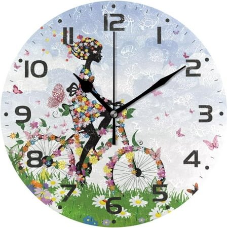SKYSONIC Flower Fairy Girl Butterfly Wall Clock 10 Inch Silent Non Ticking Round Clock Oil Painting Clock Easy to Read Clock for Living Room Bedroom Bathroom Home Decor