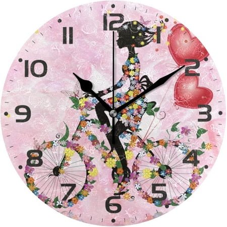 SKYSONIC Flower Fairy Girl Butterfly Wall Clock 10 Inch Silent Non Ticking Round Clock Oil Painting Clock Easy to Read Clock for Living Room Bedroom Bathroom Home Decor