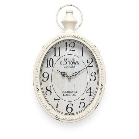 Small Retro Oval Wall Clock, Antique Vintage Design White, Silent Battery Operated Wall Clock for Kitchen Bedroom Bathroom Farmhouse Decor, white