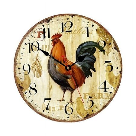 Soaying 10 Quartz Rustic Rooster Indoor Wall Clock, Silent Mechanism
