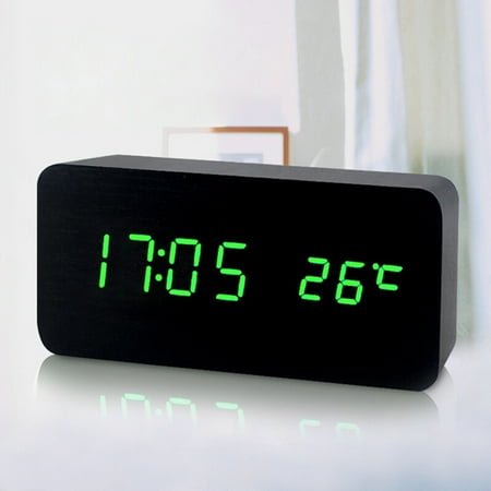 SOPOTUTU Wood Clock Led Desk Wood Digital Alarm Clock Green 1Pcs