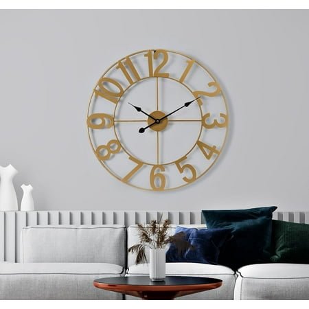 Sorbus Large Metal Numerical Wall Clock for Living Room Decor (Gold, 24 Diameter)
