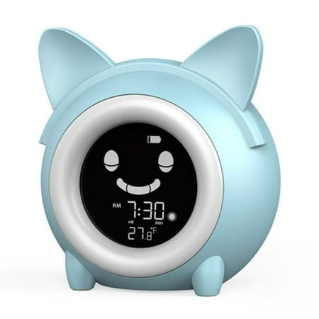 SPRING Cute Cat Alarm Clock for Kids: Night Light & Sleep Training Timer! Blue