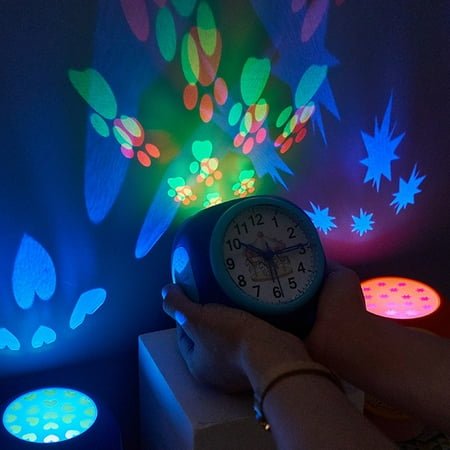 Starry Projection Silent Alarm Clock Colorful Music Natural Sound Clock Blue Smile Home