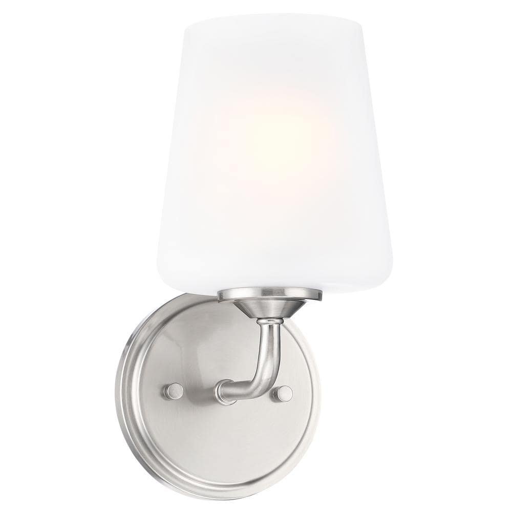 Stasia Modern 1-Light Satin Nickel Dimmable Wall Sconce with Frosted Glass