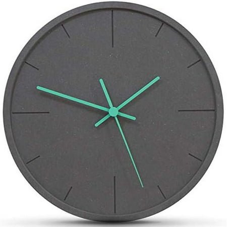 Stephanie Imports Modern Minimalist Dark Concrete Silent Wall Clock (Teal Hands)