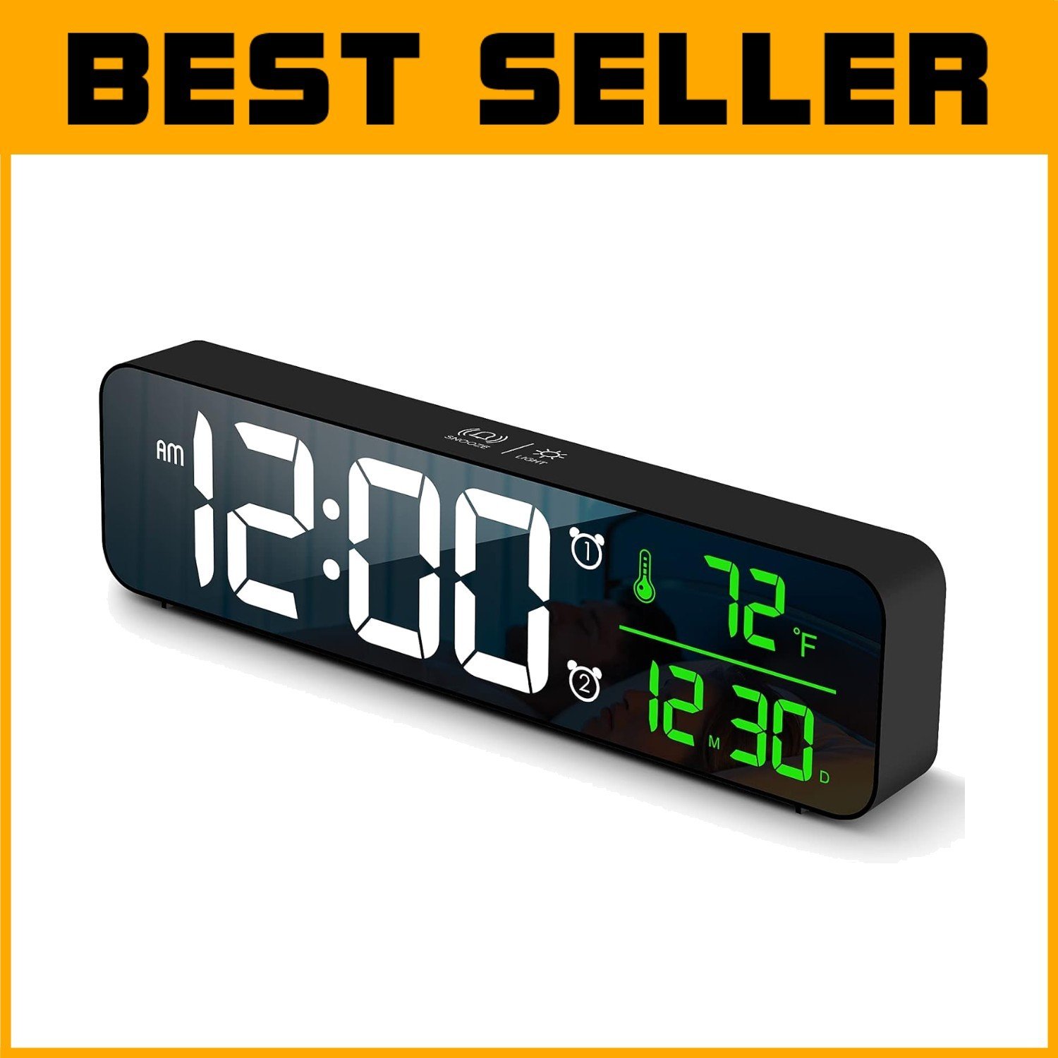 Stylish Multi-Display Alarm Clock with Temperature & Date Info - Black Design