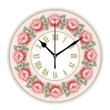 Stylish Victorian Peach Pink Rose Floral Wall Clock for Living Room Chic French Vintage Flower Kitchen Bedroom Wall Watch Decor