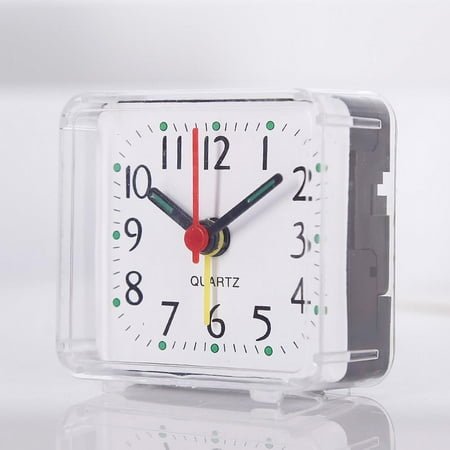 Sunday Small Silent no Tick Alarm Clock Quartz Battery Operated Wake up Clocks,White