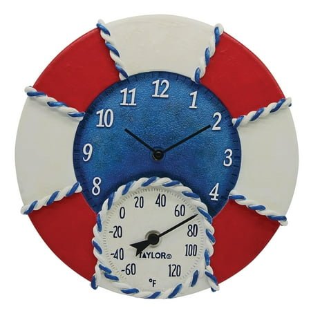 Taylor Precision Products 91417t 14-inch Life Preserver Clock With Thermometer