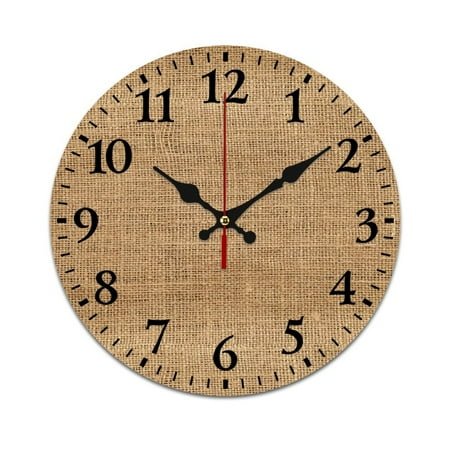 Textile Burlap Horizontal Background with Natural Texture Wall Clock Modern Design Clocks Wall Hanging Home Office School Clocks Round PVC Wall Clocks