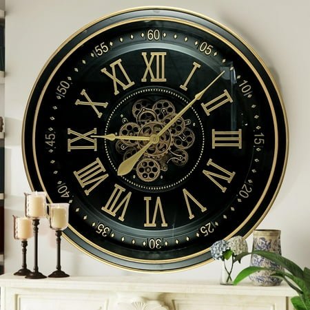 THE GEARS CLOCK Wall Clock with Real Moving Gears IR-LI_ 32 in Round BLACK-ANTIQUE