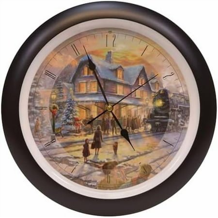 Thomas Kinkade All Aboard for Christmas Holiday Sounds Wall Clock, 13 Inch, Black, Plays 12 Christmas Carols