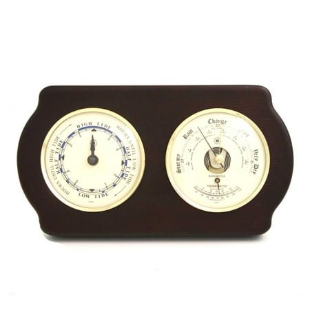 Tide Clock and Barometer with Thermometer on Ash Wood with Brass Bezel. Wall Mounts Vertically or Horizontally.