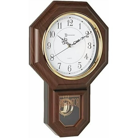 Timekeeper Essex Westminster Chime Faux Wood Pendulum Wall Clock, 17.5 x 11.25, Walnut