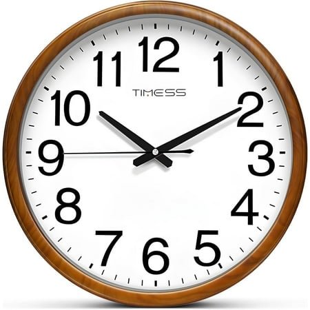 TIMESS 13 Silent Wall Clock with Light Wood Frame, Easy-to-Read Face, Decorative, Non-Ticking
