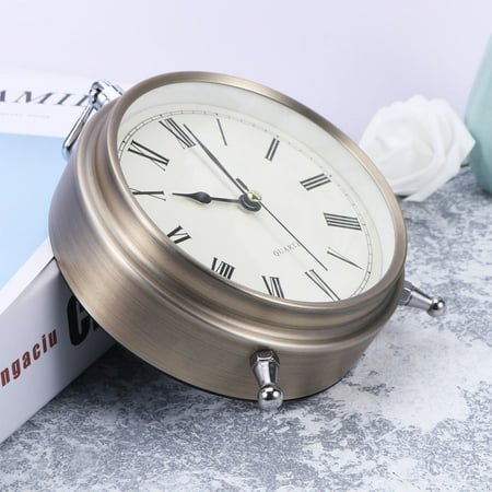 TINKSKY Elegant Metal Silent Alarm Clock Roman Numeral Design Night Light For Desk