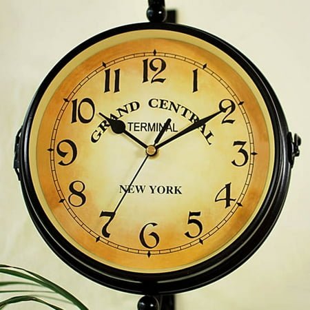 Topbathy Vintage Double Sided Wall Clock for Outdoor Decor Antique Wall Art Silent Office Clock 360 Degree Rotating Clock