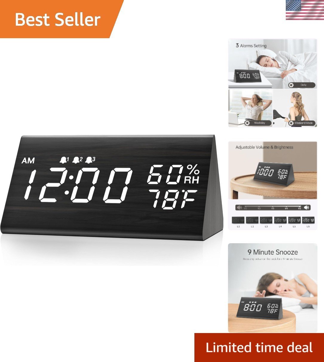 Triangular LED Alarm Clock with Brightness Control & Temperature Detection