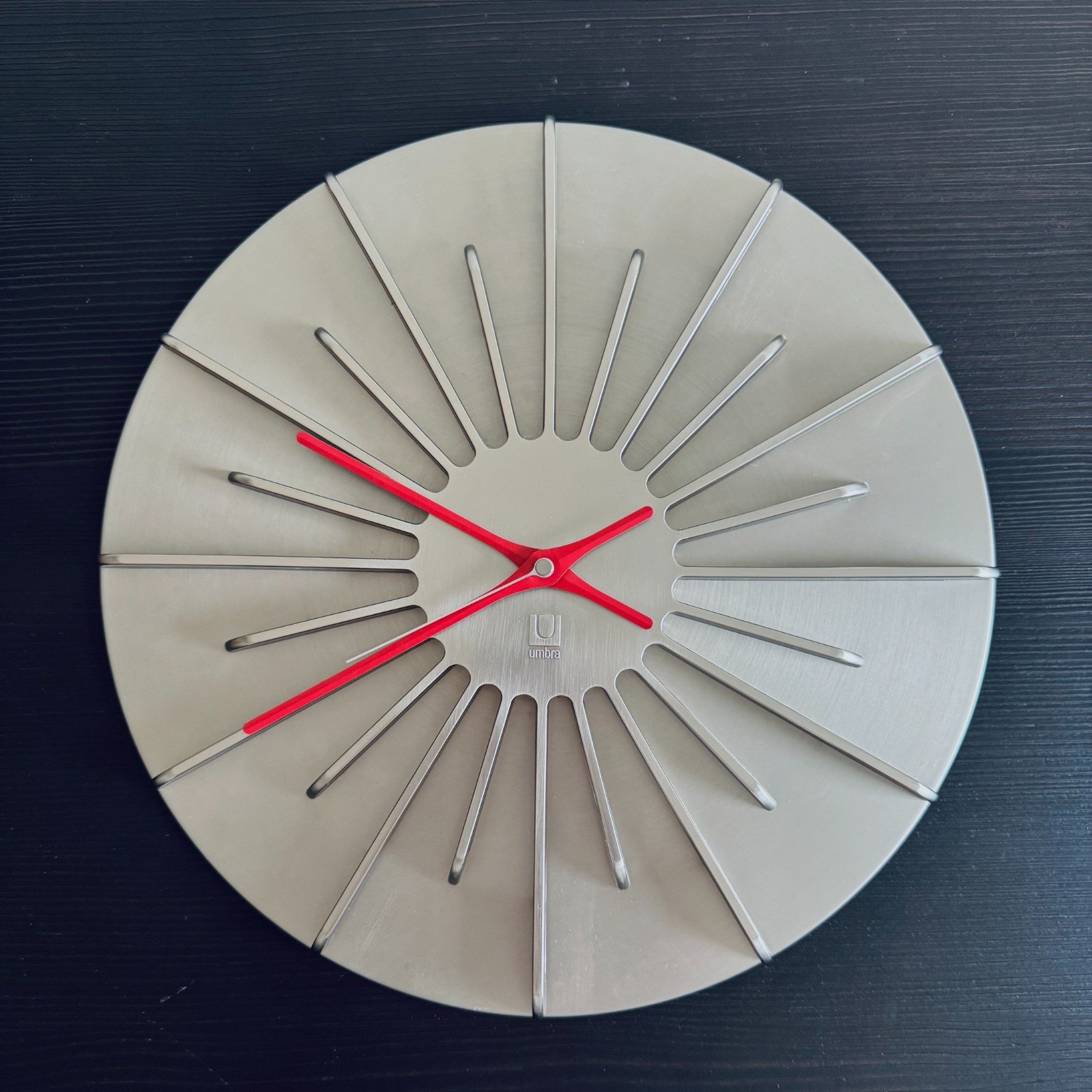 Umbra Wall Clock Matt Carr Sunburst Modern Design Brushed Silver 15 Rare