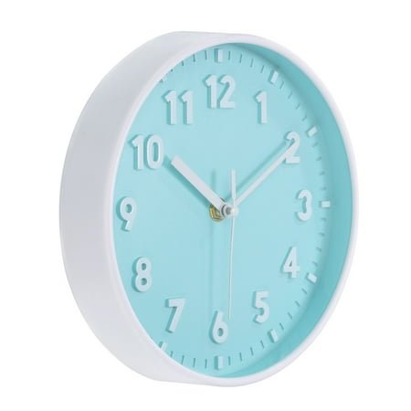 Unique Bargains 8 Inch Wall Clock, 3D Number Quartz Battery Operated Silent Non-Ticking Round Wall Clocks, Light Blue