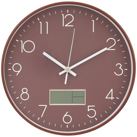 Unique Bargains Silent Non Ticking Wall Clock with Date and Temperature Brown