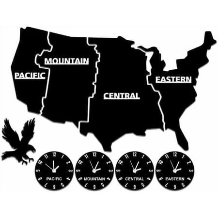 US Time Zones Wall Clock United States Map Multiple Timezone Acrylic Wall Clock for Office Living Room Patriotic USA Home Decor