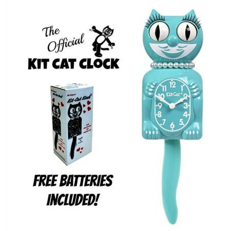 VIBRANT BLUE TURQUOISE LADY KIT CAT CLOCK 15.5 Kit-Cat Klock NEW Free Battery