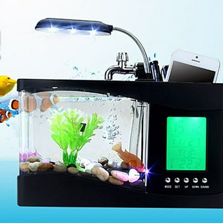 Vikakiooze 2023 Promotion on sale, LED Small Table Lamp Integrating Fish Tank, Table Lamp, Perpetual Calendar, Pen Holder, Alarm Clock And Other functions
