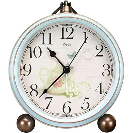 Vintage Alarm Clock - 10 Inch Retro Silent Non-Ticking, Battery Operated, HD Glass for Bedroom/Living Room, Heavy Sleepers, Teapot