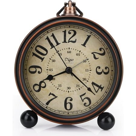 Vintage Alarm Clock - 5 Inch Retro Silent Non-Ticking, Battery Operated, HD Glass for Bedroom/Living Room, Heavy Sleepers, Arabic
