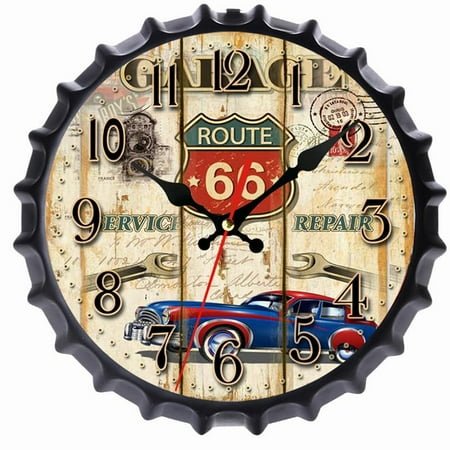 Vintage Beer Bottle Cap Shaped Wall Clock for Home Decoration Clock,Silent Non-Ticking Wall Clocks,Vintage Wall Clocks, Battery Operated Round Wall Clock 12 * 12inch
