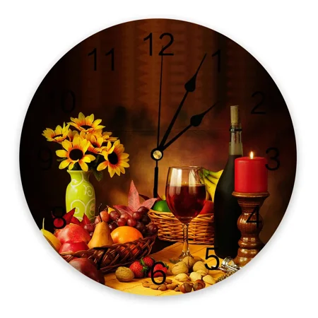 Vintage Country Style Fruit Food Wine Print Wall Clock Wall Art Silent Non ticking Round Wall Watch for Home Decortaion Gift（14 Inch）