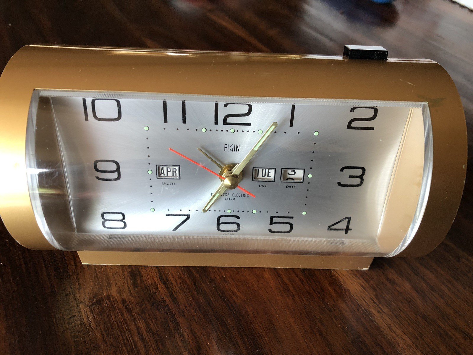 Vintage Elgin Cordless Electric Alarm Clock Made in Japan - Mid Century