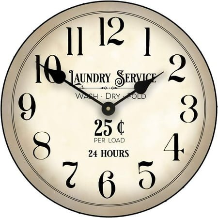 vintage laundry room large wall clock | ultra quiet quartz mechanism | hand made in usa beautiful crisp lasting color | comes in 8 sizes | 12-inch