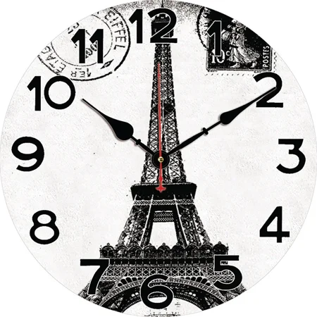 Vintage Paris Tower Wall Clock Living Room Bedroom Round Silent Clock Dining Room Office Decoration Clock Home Carfts Art Decor