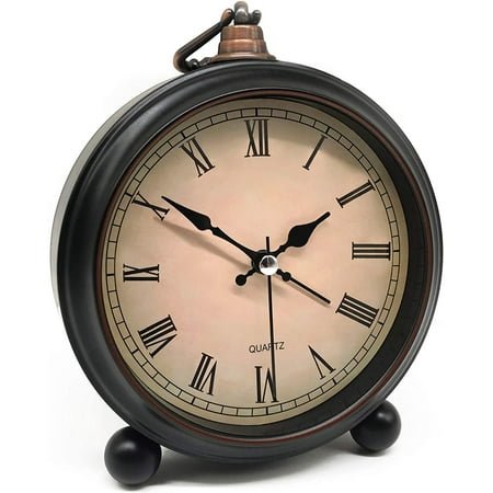 Vintage Retro Analog Alarm Clock, 4 inch Super Silent Non Ticking Small Clock with Night Light, Battery Operated, Simply Design, for Living Room, Bedroom, Bedside, Desk, Gift Clock (Roman)