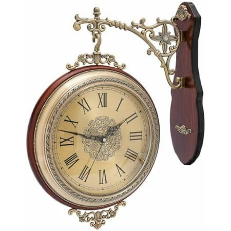 Vintage Style Double Sided Clock 12In Antique Wall Clock, Industrial Wall Decor Clock Unique Round Wall Hanging Clocks for Home Office Entrances Hotels & Cafe (Brown)| US Stock