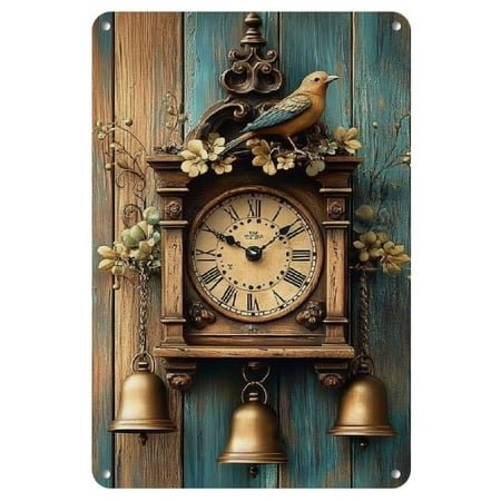 Vintage Wooden Cuckoo Clock Wall Art 8x12 - Birdsong Design Home Garden Decor Kitchen Bar Cafe Room Decor