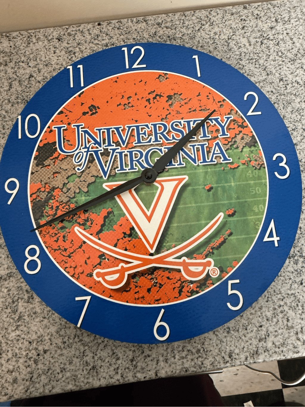 Virginia Cavaliers Wooden Wall Clock Football field Battery 12”