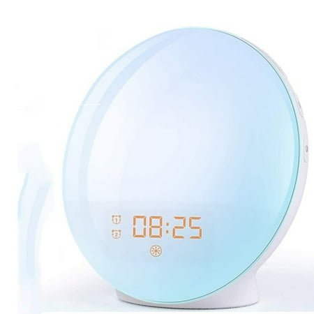 Wake Up Light for Bedroom, Sunrise Simulation Clock with Voice Control Compatibility, Dual Alarms, FM Radio, Snooze Function, 15 Colored Lights, Adjustable Brightness, Sleep Aid
