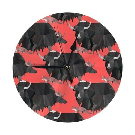 Wall Clock - abstract yak moose fox red cool 9.8 Inch Silent Non Ticking Modern Round Wall Clocks Battery Operated Classic Clock for Bedroom, Living Room, Office, Home, Kitchen, Bathroom